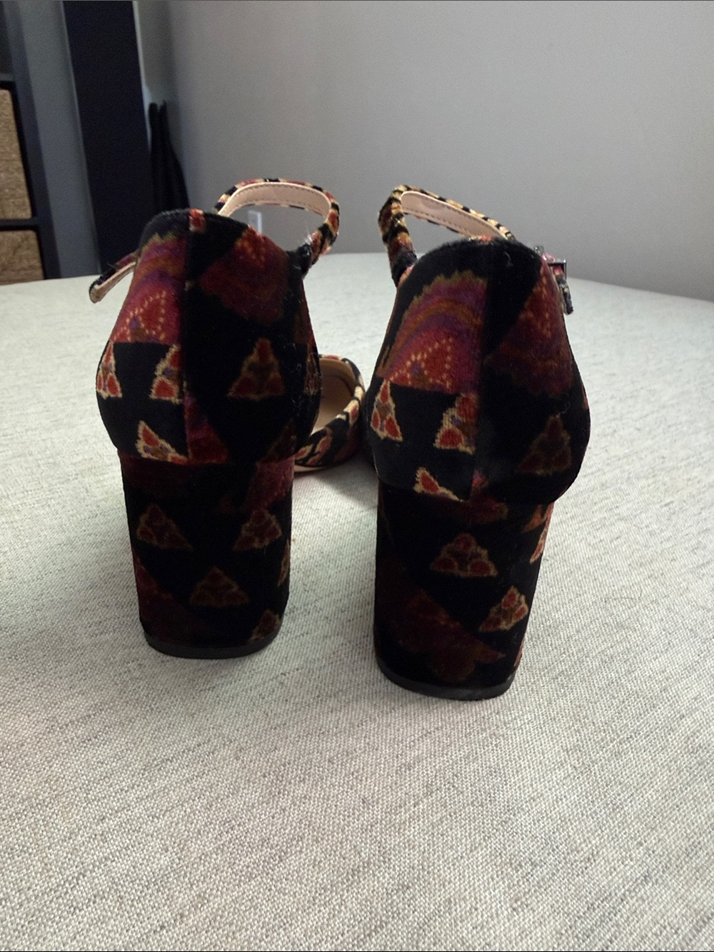 Sam Edelman Black Velvet Floral Ankle-Strap Block Heels - Picture 9 of 9